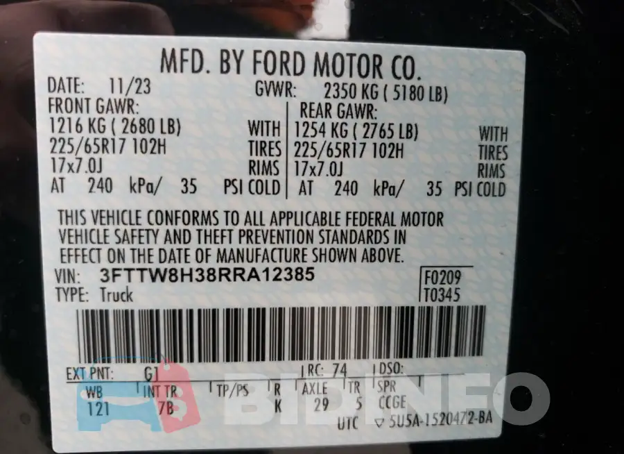 3FTTW8H38RRA12385 Photo# 13