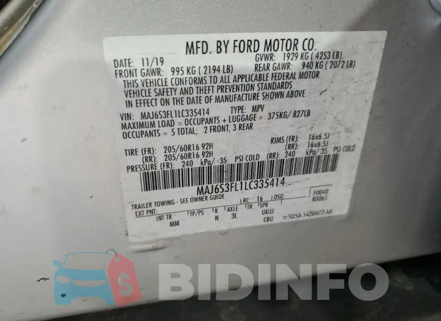 MAJ6S3FL1LC335414 Photo# 12