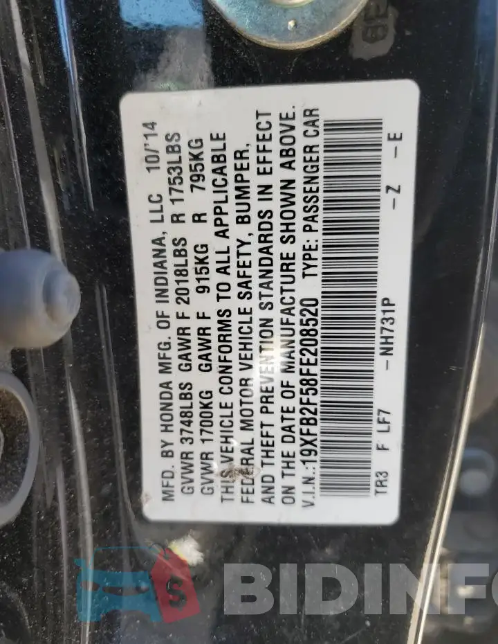 19XFB2F58FE208520 Photo# 12