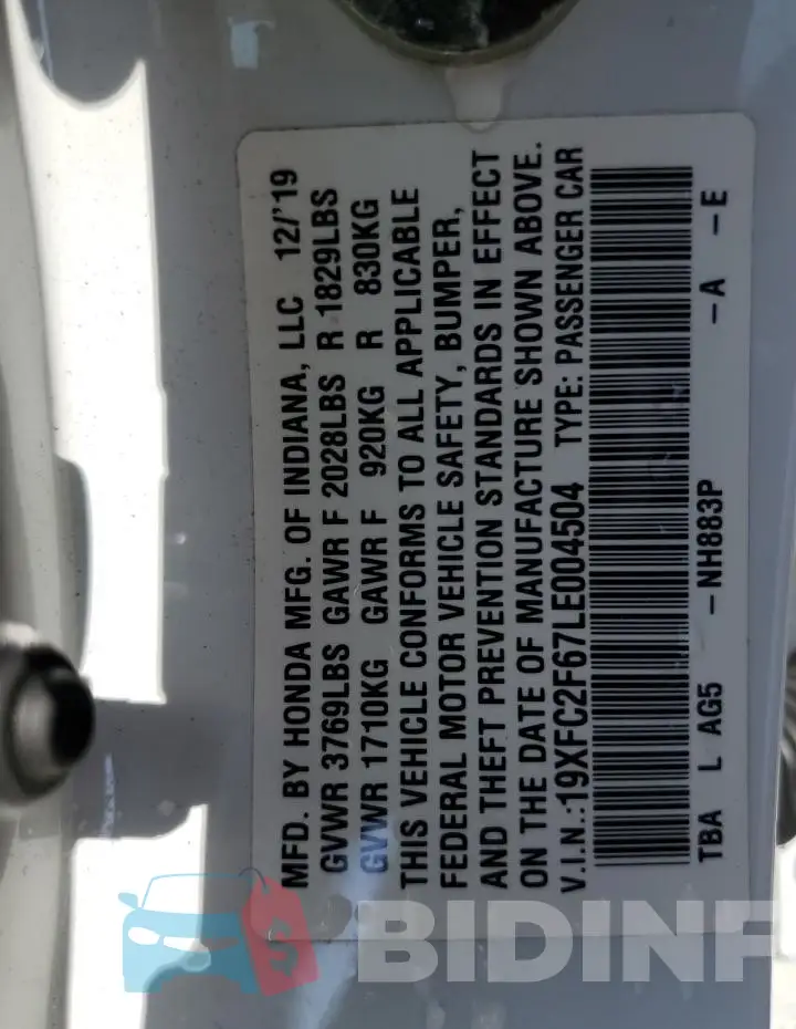 19XFC2F67LE004504 Photo# 12