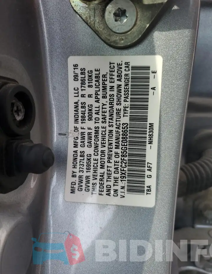 19XFC2F85GE088653 Photo# 12
