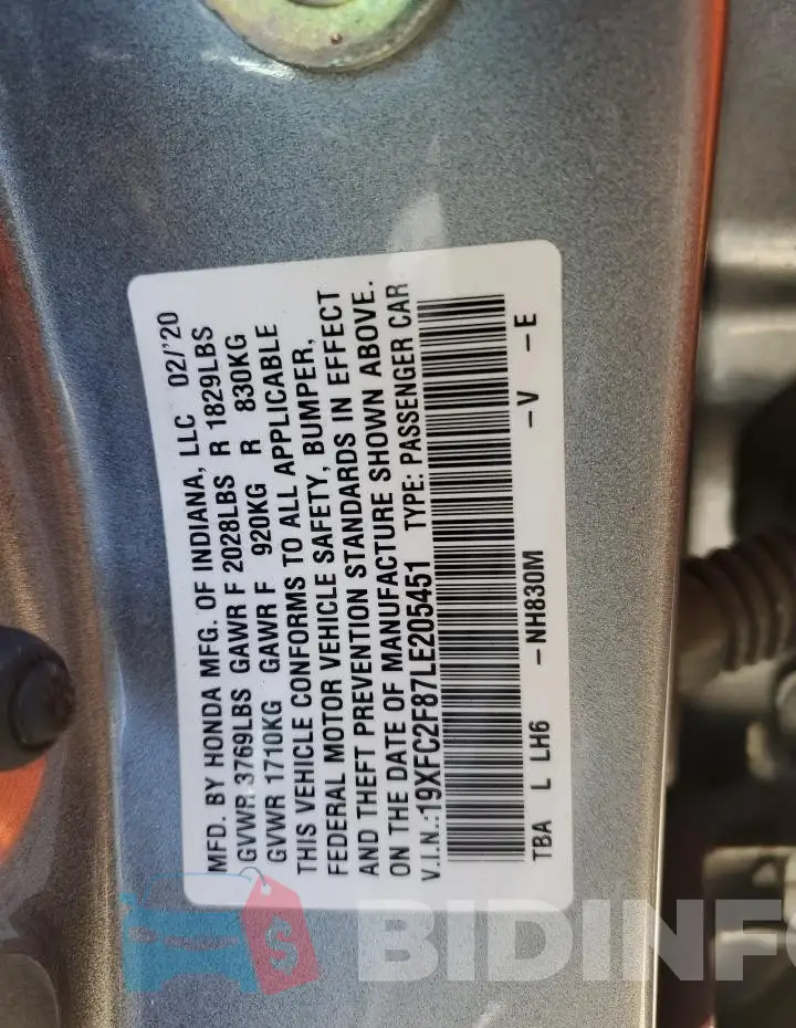 19XFC2F87LE205451 Photo# 13