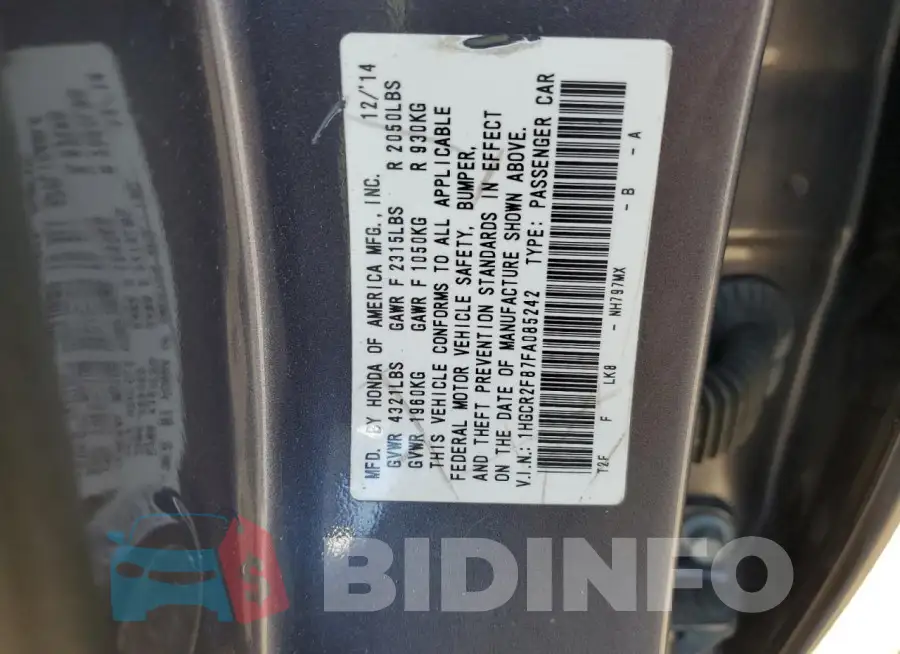 1HGCR2F87FA085242 Photo# 12