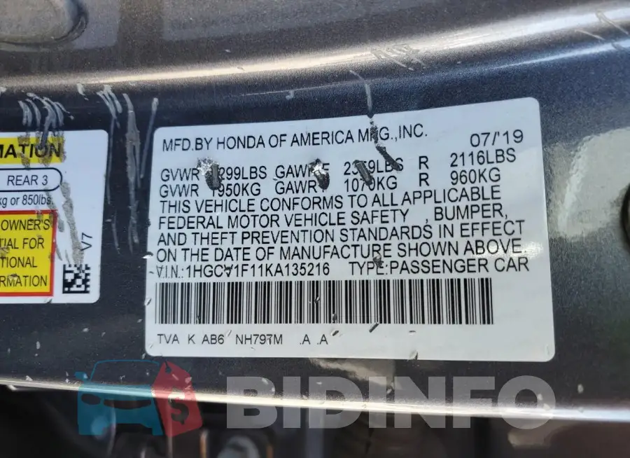 1HGCV1F11KA135216 Photo# 12