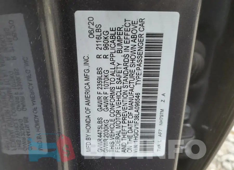 1HGCV1F38LA096546 Photo# 12