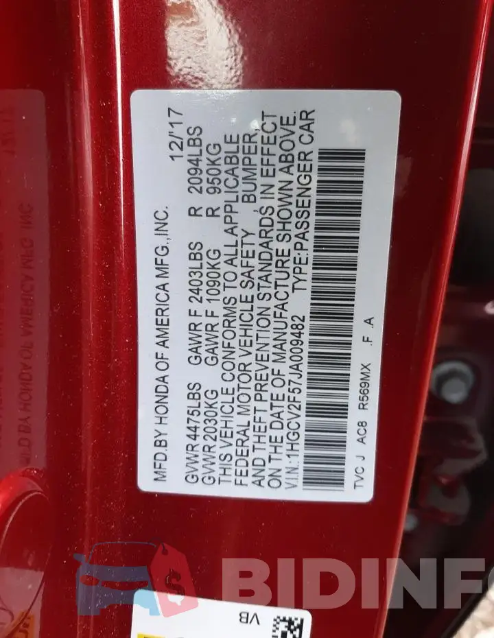 1HGCV2F57JA009482 Photo# 12