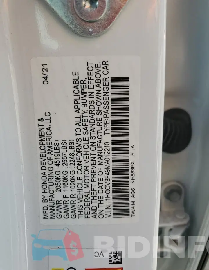 1HGCV3F49MA012210 Photo# 12