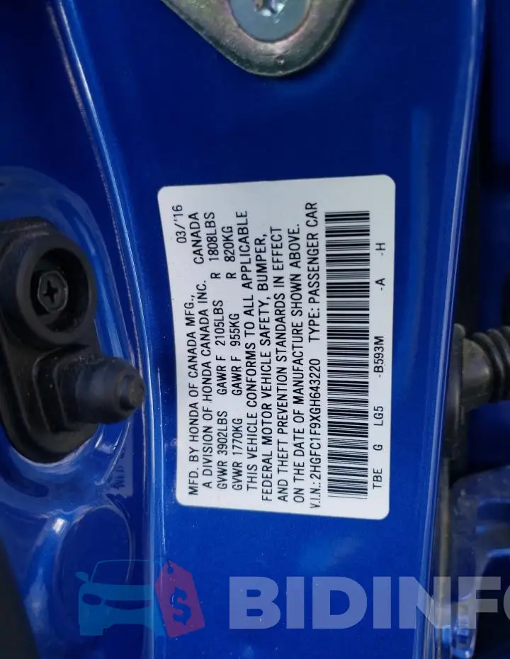 2HGFC1F9XGH643220 Photo# 12