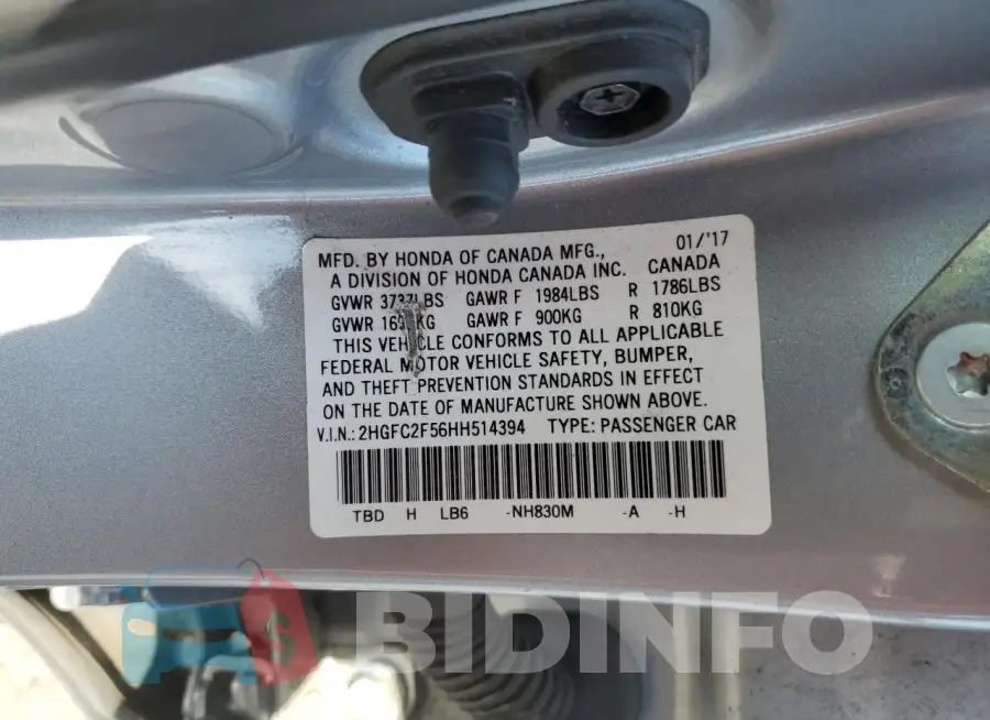 2HGFC2F56HH514394 Photo# 12