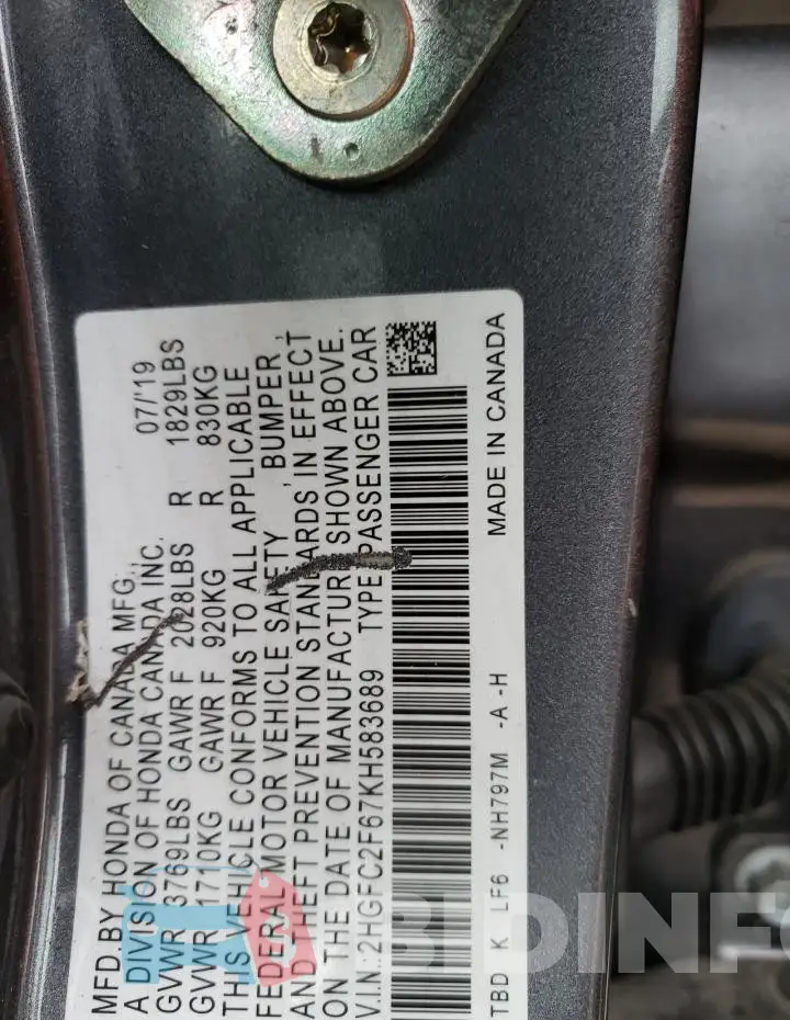 2HGFC2F67KH583689 Photo# 12