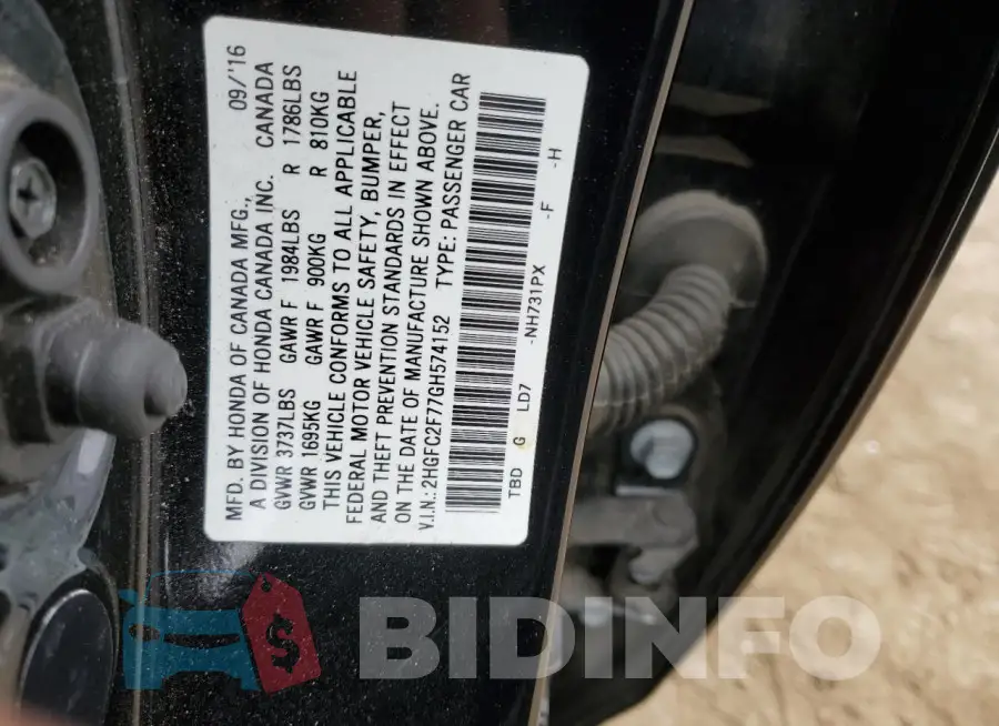 2HGFC2F77GH574152 Photo# 12