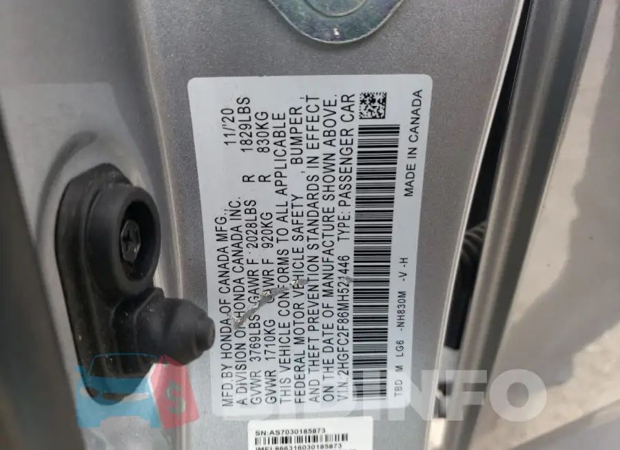 2HGFC2F86MH521446 Photo# 12