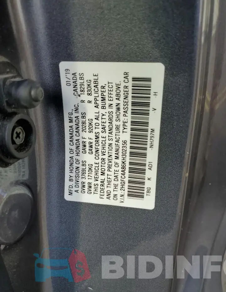 2HGFC4A86KH302356 Photo# 12