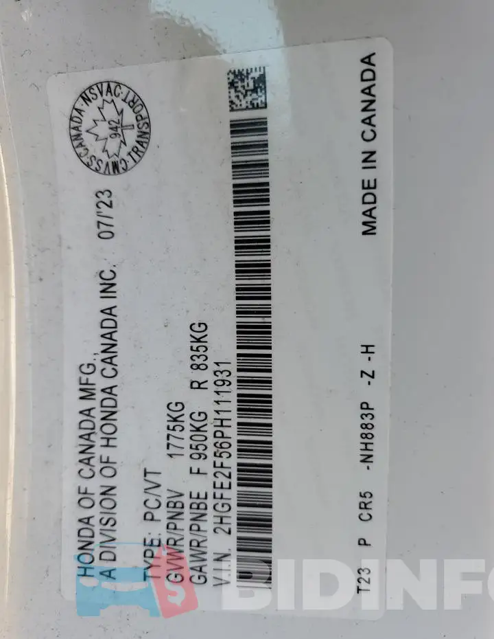 2HGFE2F56PH111931 Photo# 13
