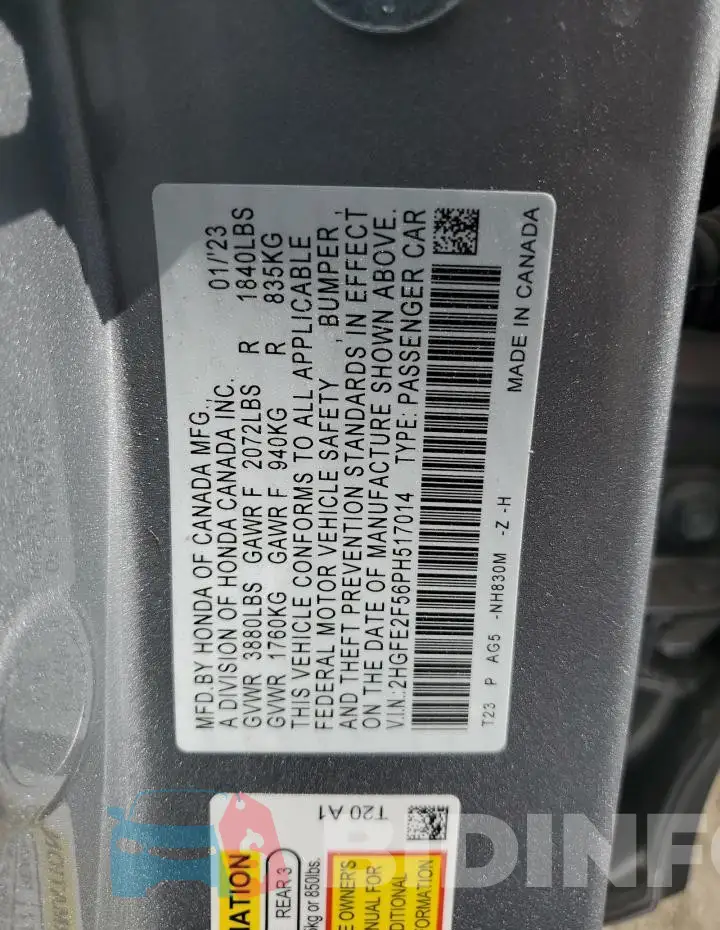 2HGFE2F56PH517014 Photo# 12