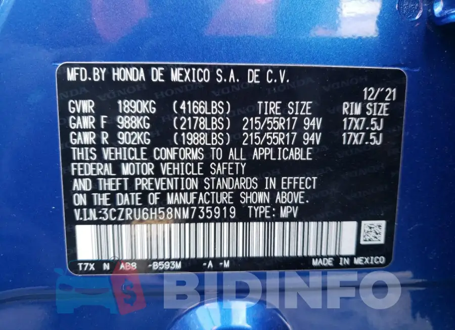 3CZRU6H58NM735919 Photo# 12