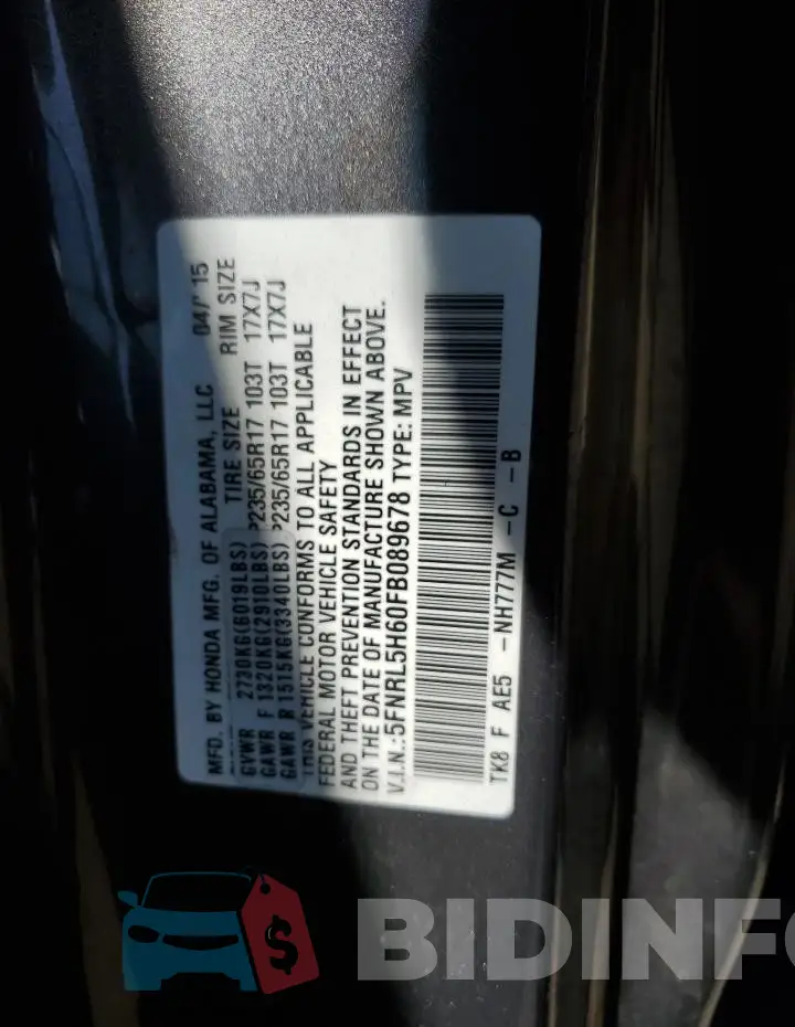 5FNRL5H60FB089678 Photo# 13