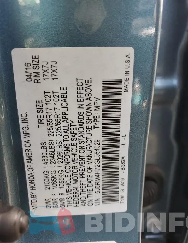 5J6RM4H72GL064029 Photo# 12