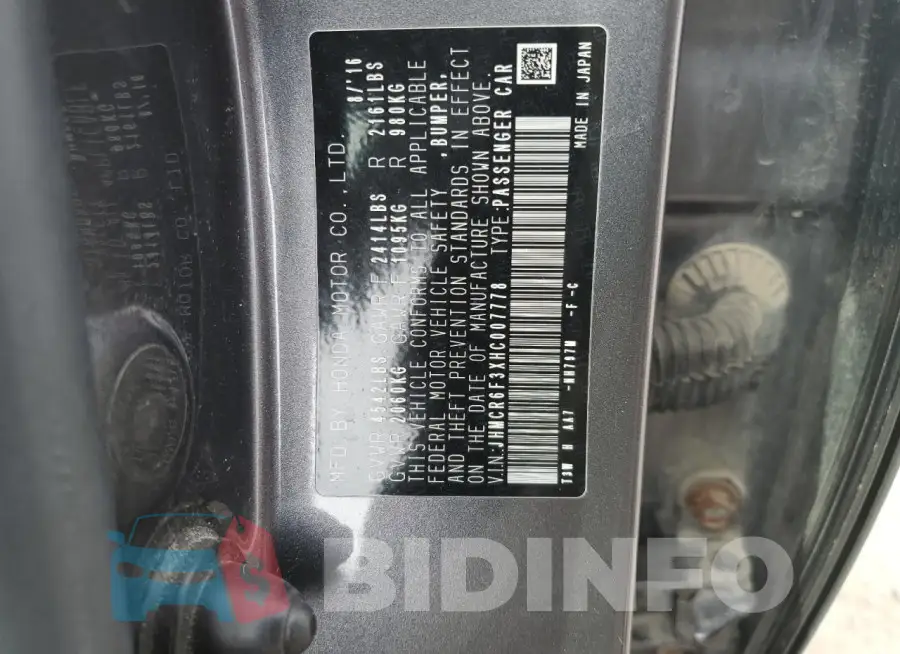 JHMCR6F3XHC007778 Photo# 13