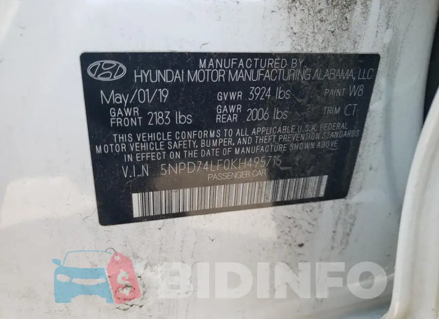 5NPD74LF0KH495715 Photo# 12
