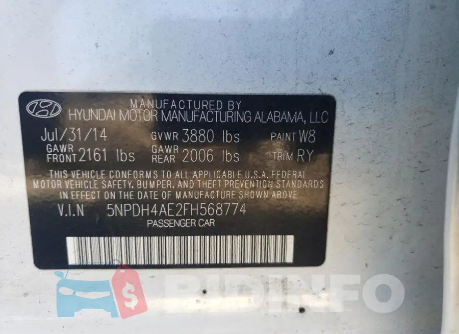 5NPDH4AE2FH568774 Photo# 12