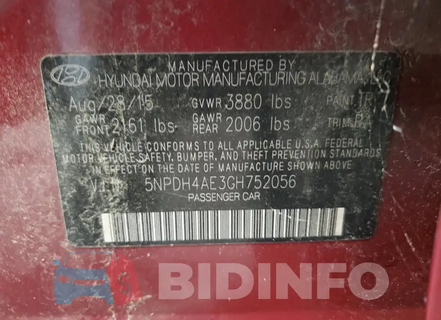 5NPDH4AE3GH752056 Photo# 12