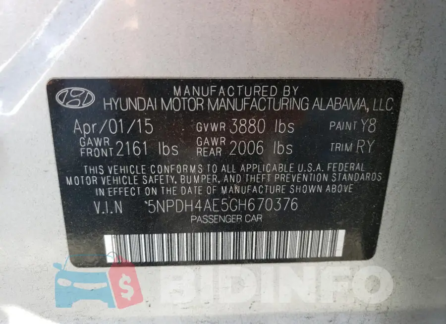 5NPDH4AE5GH670376 Photo# 13