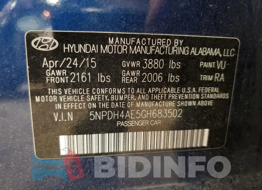 5NPDH4AE5GH683502 Photo# 12