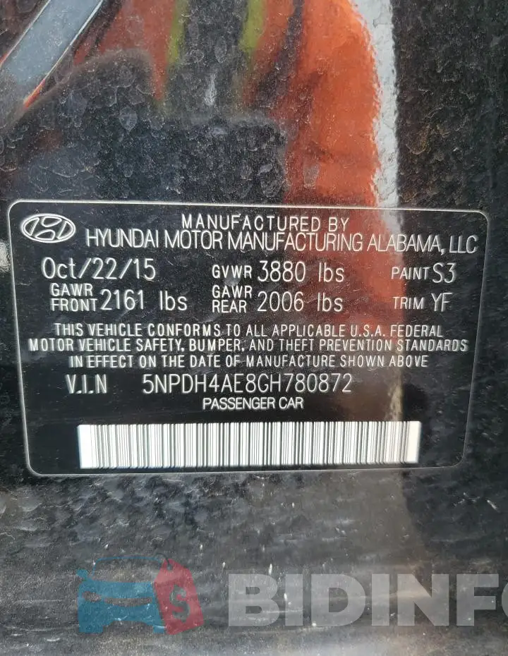 5NPDH4AE8GH780872 Photo# 12