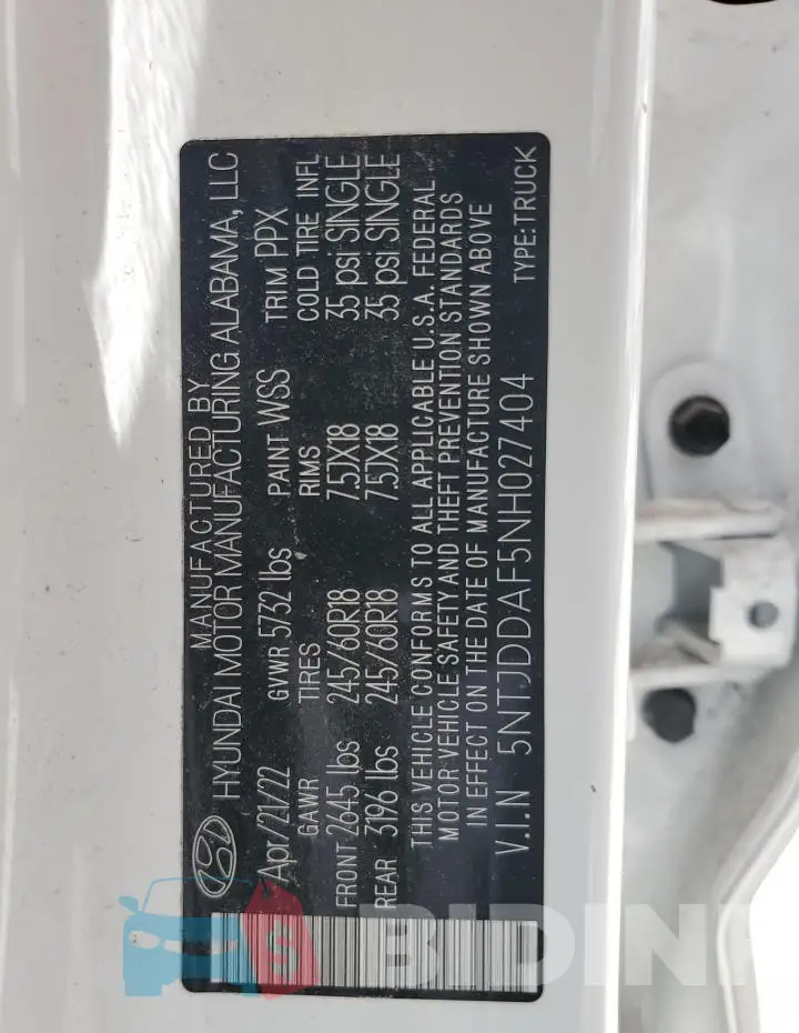 5NTJDDAF5NH027404 Photo# 13