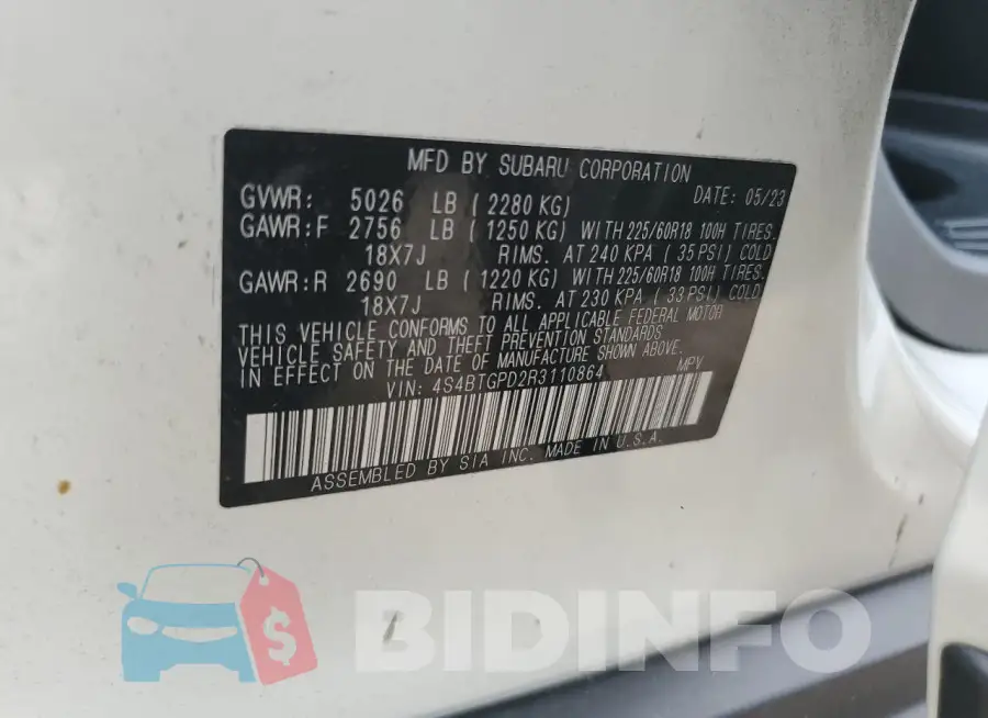 4S4BTGPD2R3110864 Photo# 13
