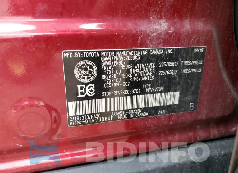 2T3B1RFV7KC039701 Photo# 12