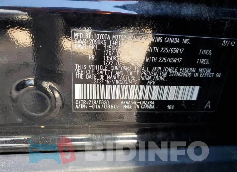 2T3F1RFV1KC033412 Photo# 14