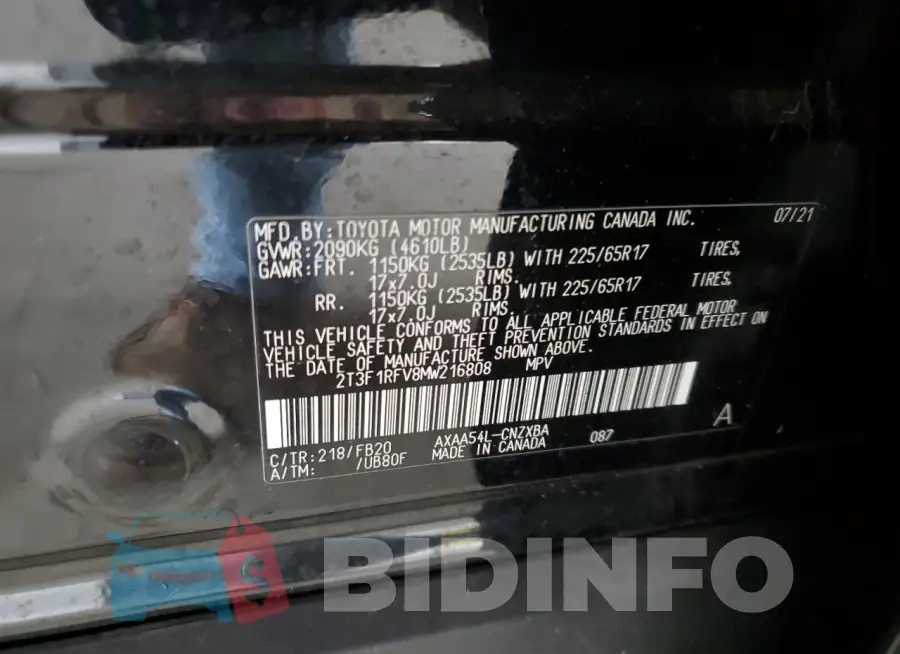 2T3F1RFV8MW216808 Photo# 13