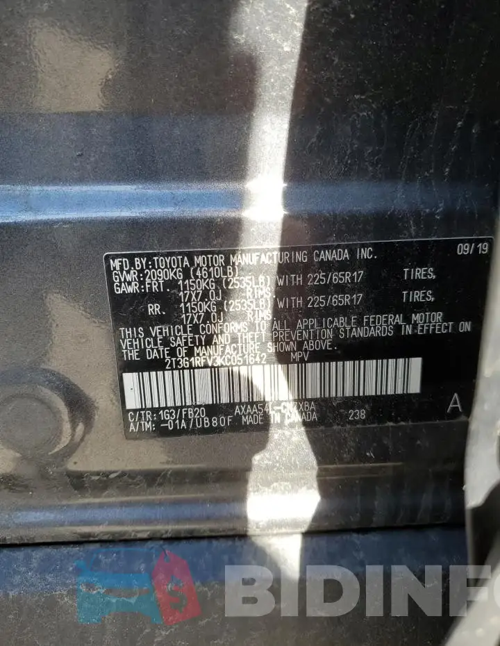 2T3G1RFV3KC051642 Photo# 13