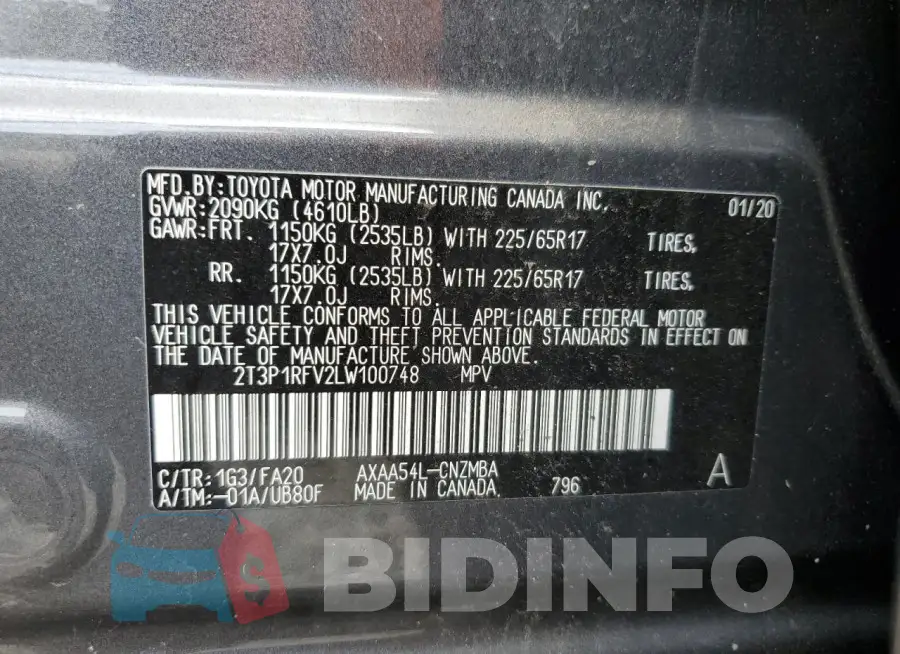 2T3P1RFV2LW100748 Photo# 13