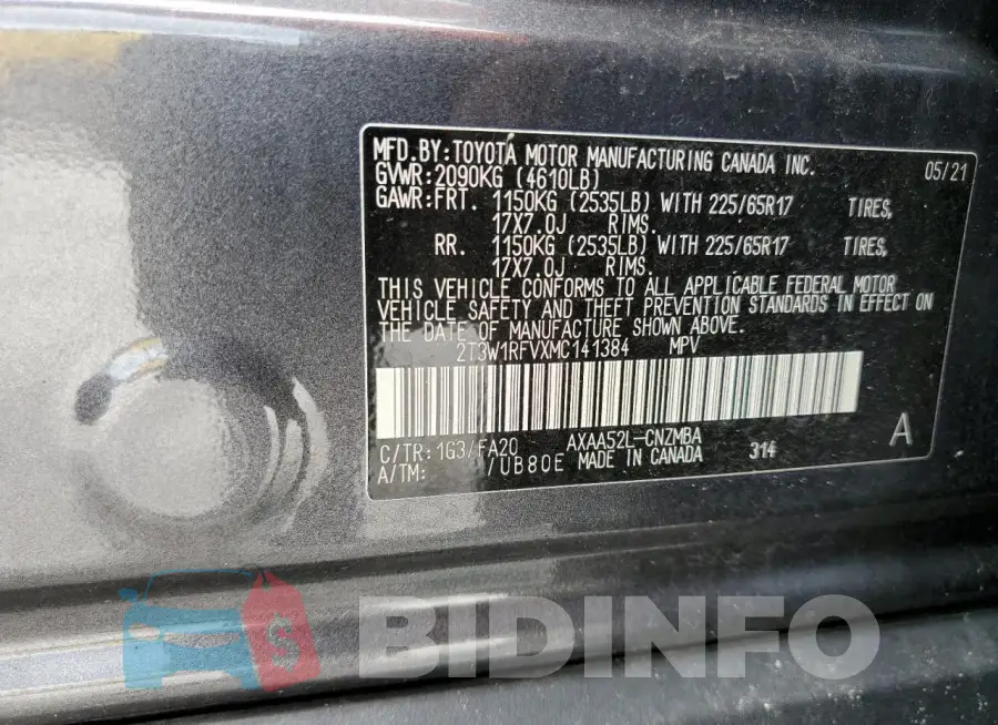 2T3W1RFVXMC141384 Photo# 13