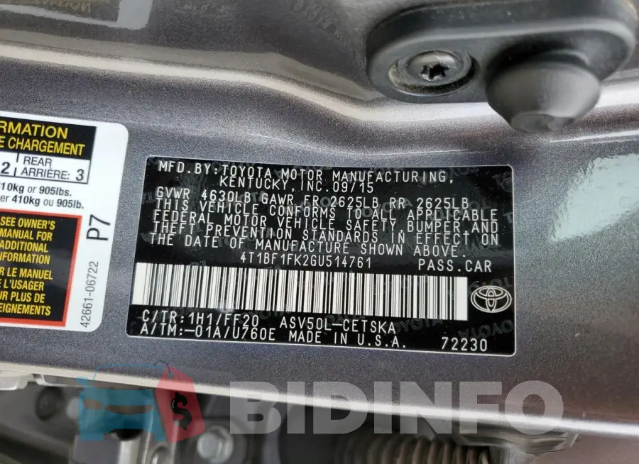 4T1BF1FK2GU514761 Photo# 13