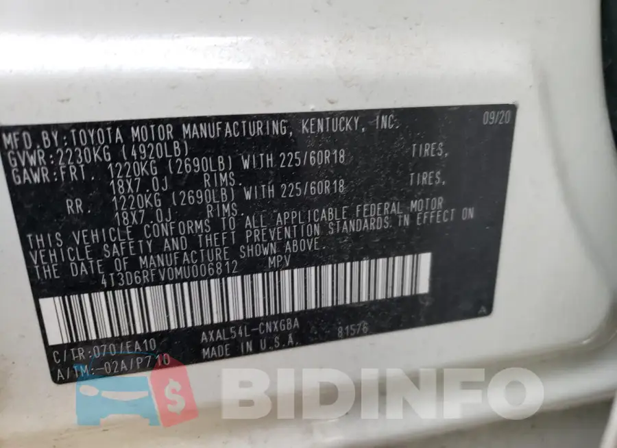 4T3D6RFV0MU006812 Photo# 14