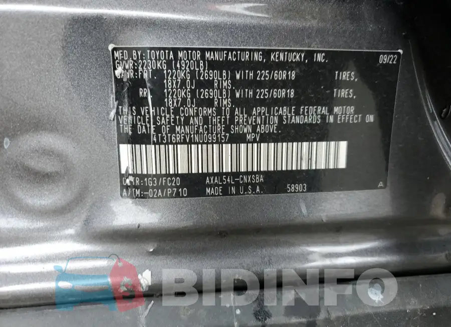 4T3T6RFV1NU099157 Photo# 14