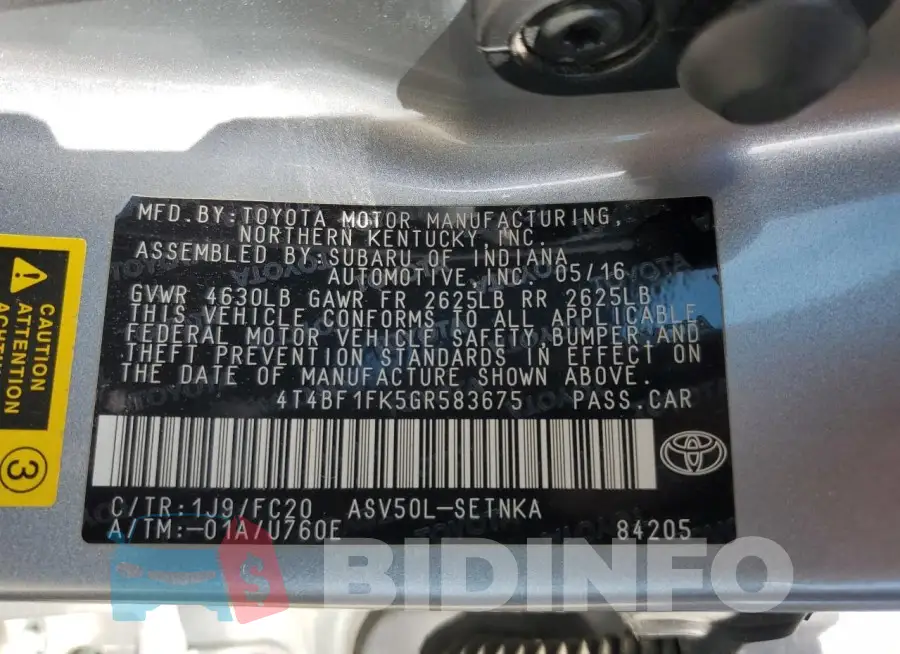 4T4BF1FK5GR583675 Photo# 12