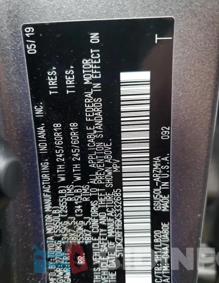 5TDKZRFH6KS332685 Photo# 13