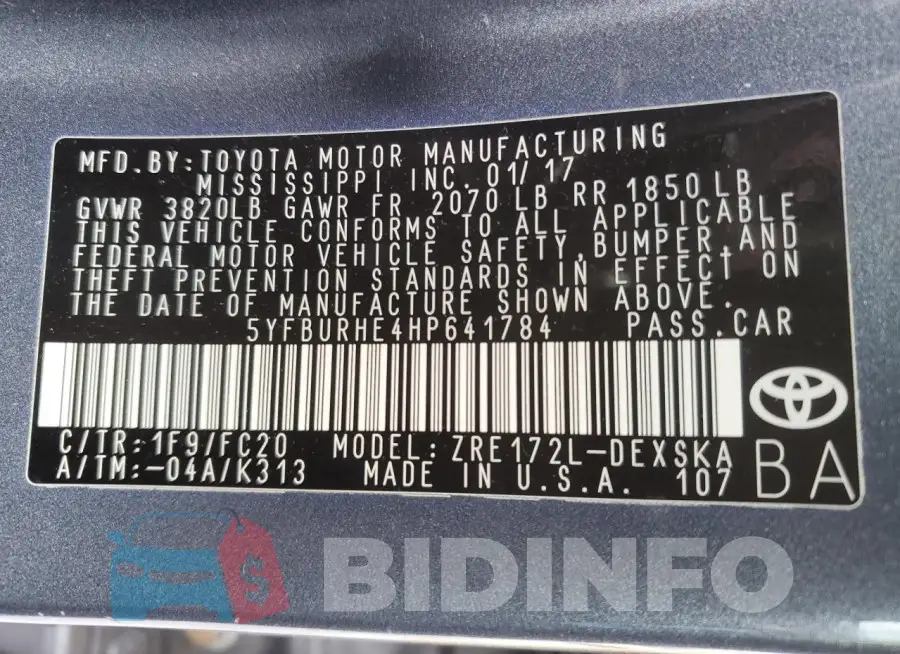 5YFBURHE4HP641784 Photo# 12