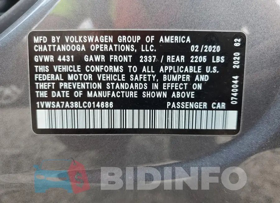 1VWSA7A38LC014686 Photo# 13