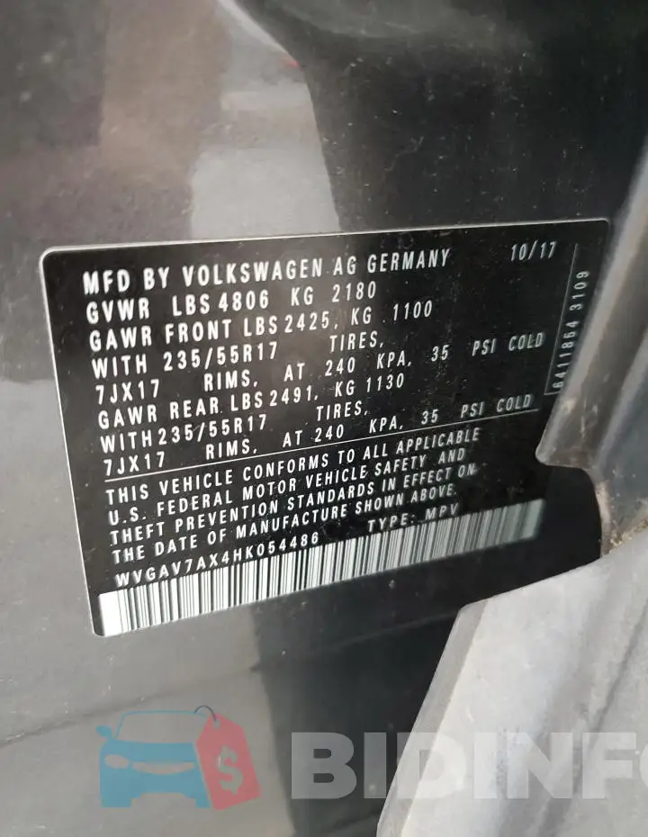 WVGAV7AX4HK054486 Photo# 13
