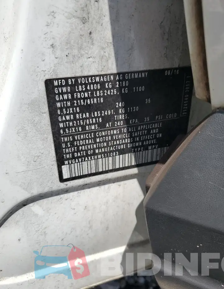 WVGAV7AXXHW511083 Photo# 13