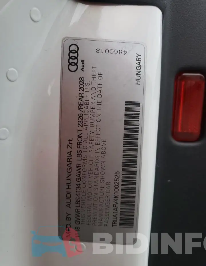 TRUA1AFV4K1002525 Photo# 12