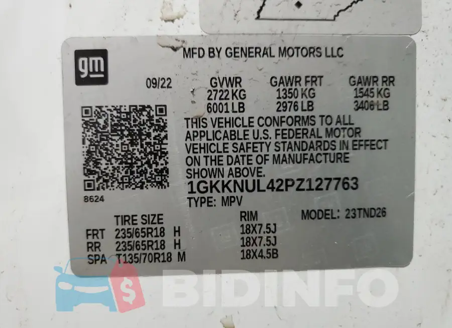 1GKKNUL42PZ127763 Photo# 13