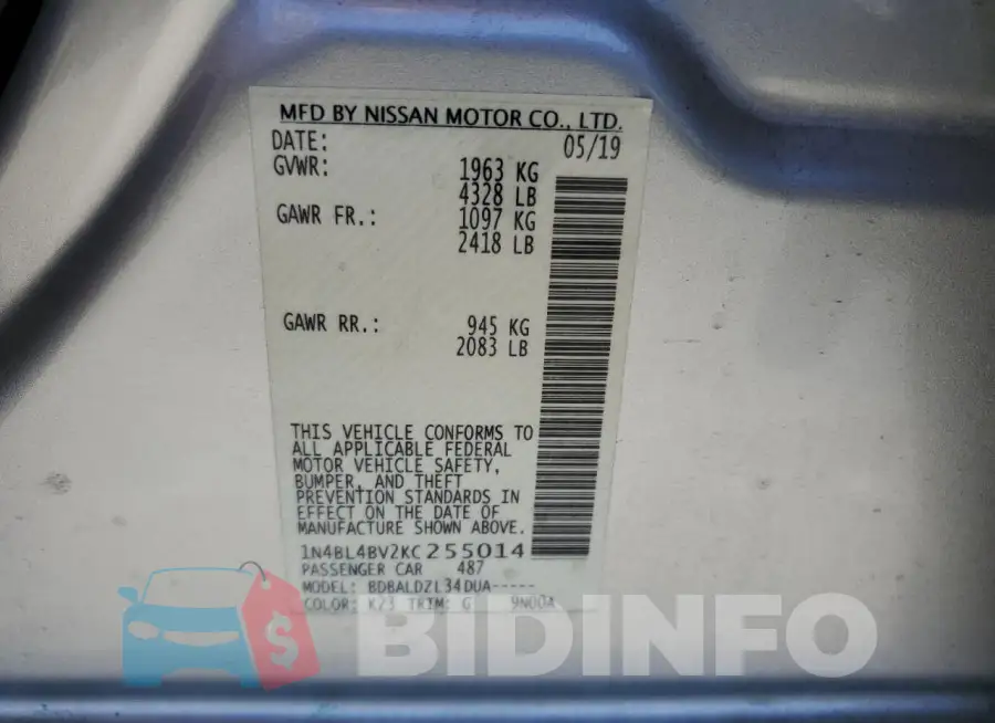 1N4BL4BV2KC255014 Photo# 13