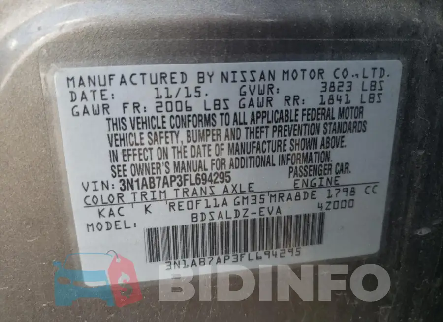 3N1AB7AP3FL694295 Photo# 12